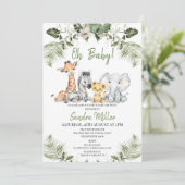緑男女兼用のサファリベイビーシャワー 招待状 (スタンド正面)