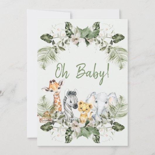 緑男女兼用のサファリベイビーシャワー 招待状 (裏面)