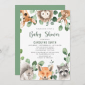 緑男女兼用の森の男の子の赤ちゃんシャワー 招待状 (正面/裏面)
