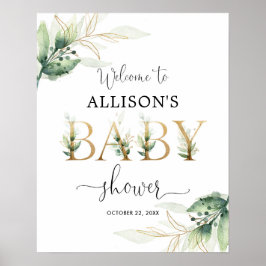 緑男女兼用の金ゴールドベビースシャワーへようこそ ポスター