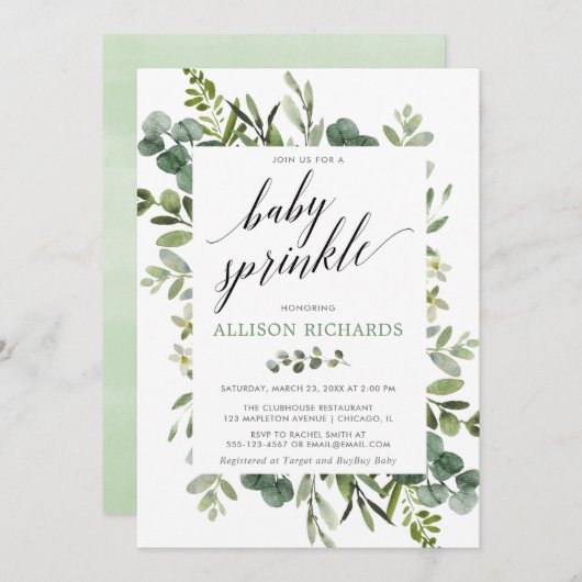 緑男女兼用ベビー 招待状 (正面/裏面)