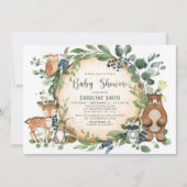 緑男女兼用男の子の森の赤ちゃんシャワー 招待状 (正面)