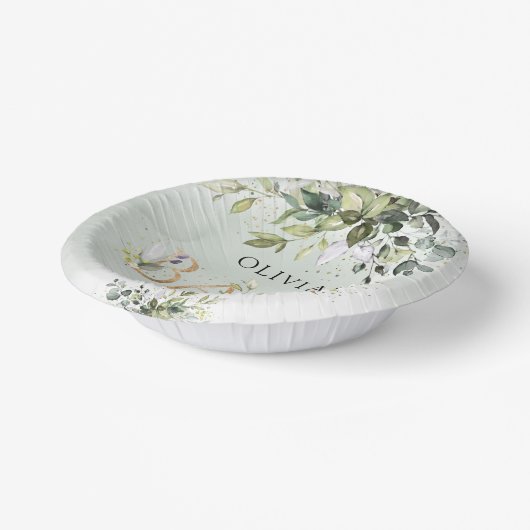 緑男女兼用色の金ゴールド文字ベビーシャワー ペーパーボウル (傾斜あり)