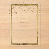 緑白エレガント金ゴールド紙吹雪卒業 アクリル招待状 (正面)