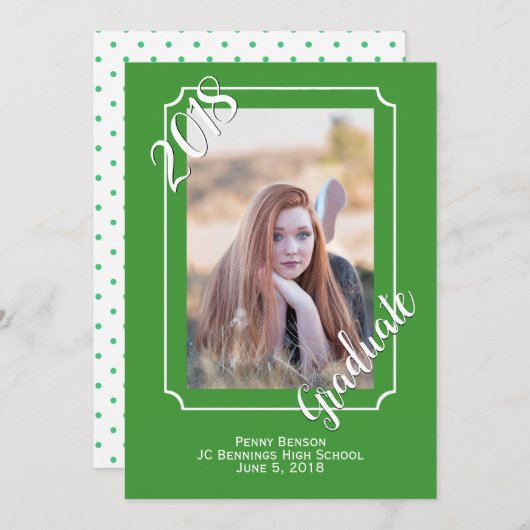緑白写真卒業発表 招待状 (正面/裏面)