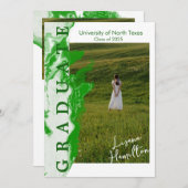 緑白大理石の卒業発表カード 招待状 (正面/裏面)