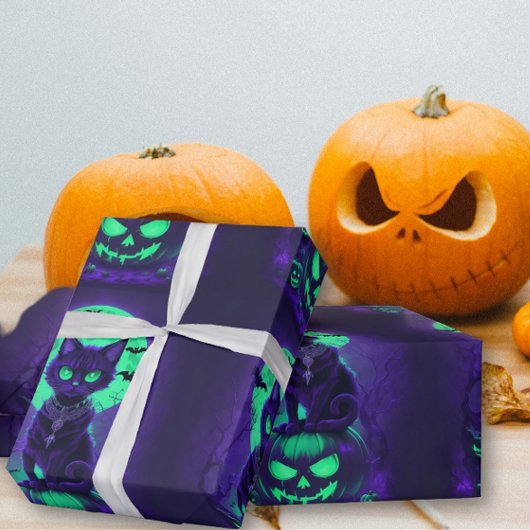 緑白熱［赤熱］光を放つのアイズブラックキャット ラッピングペーパー