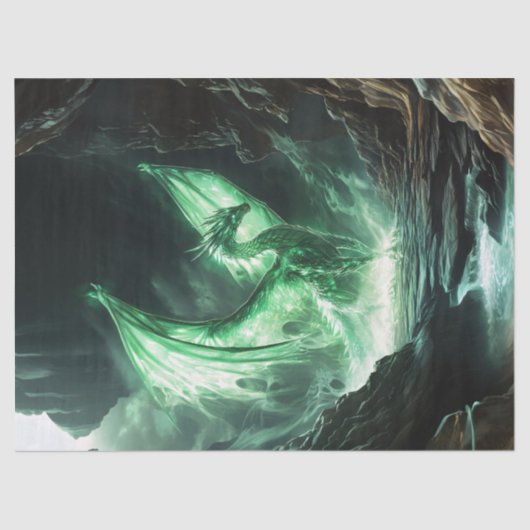 緑白熱［赤熱］光を放つ竜の神話的な生き物の切り離し 薄葉紙 (正面)