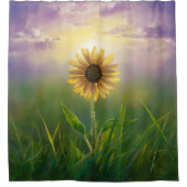 緑白熱［赤熱］光を放つ草地のひまわり シャワーカーテン (正面)