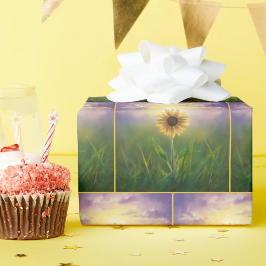 緑白熱［赤熱］光を放つ草地のひまわり ラッピングペーパー (誕生日パーティー)