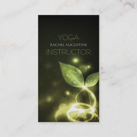 緑白熱［赤熱］光を放つ葉とOMシンボルヨガインストラクター 名刺 (正面)