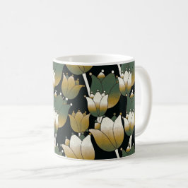 緑白花模様背景花植物 コーヒーマグカップ
