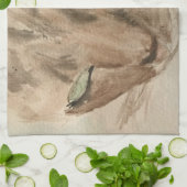 緑目茶タオルつき猫 キッチンタオル (折り畳み)