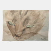 緑目茶タオルつき猫 キッチンタオル (横)