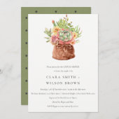 緑砂漠多肉性のサボテンの葉カップルのシャワー 招待状 (正面/裏面)