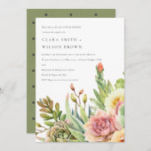 緑砂漠多肉性のサボテンの葉カップルのシャワー 招待状 (正面/裏面)