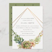 緑砂漠多肉性サボテンの葉ブライダルシャワー 招待状 (正面/裏面)