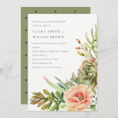 緑砂漠多肉性サボテンの葉婚約 招待状 (正面/裏面)