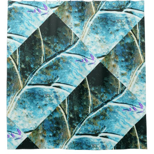 緑紅銅箔デザイン シャワーカーテン (正面)