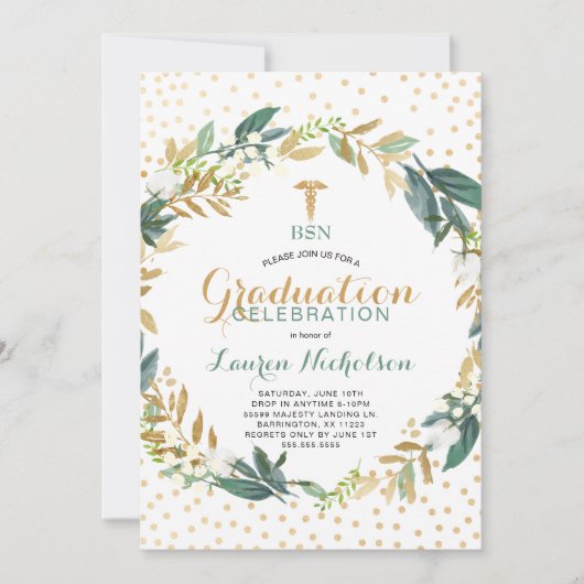 緑紙吹雪看護学校卒業会 招待状 (正面)