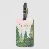 緑素晴らしの水彩樹とレインボーサンセット ラゲッジタグ (正面縦)