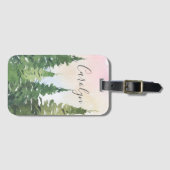 緑素晴らしの水彩樹とレインボーサンセット ラゲッジタグ (正面横)