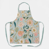 緑素晴らしピンクの花柄 エプロン (正面)