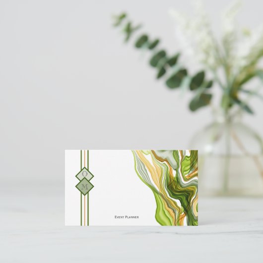 緑素晴らしモダン金ゴールドモノグラム墨出しインキ 名刺 (スタンド正面)