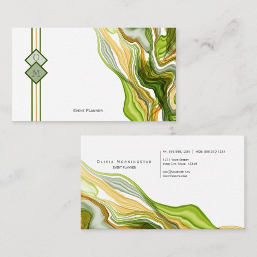 緑素晴らしモダン金ゴールドモノグラム墨出しインキ 名刺 (正面/裏面)