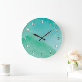 緑素晴らし青の水彩効果 ラージ壁時計 (ホーム)