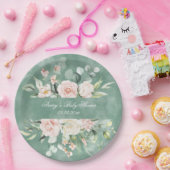 緑素朴かわいらしフローラ水色ヴィンテージ ペーパープレート (パーティー)