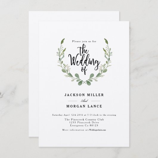 緑素朴つる植物 | Kraft |水色結婚の 招待状 (正面/裏面)