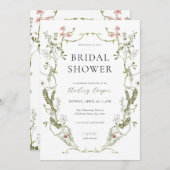 緑素朴とフローラブライダルシャワーへの招待 招待状 (正面/裏面)