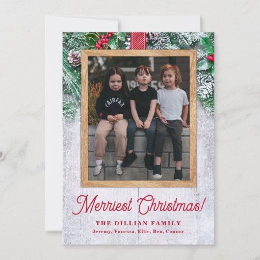 緑素朴と木のクリスマスの写真 シーズンカード (正面)