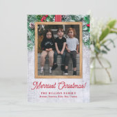 緑素朴と木のクリスマスの写真 シーズンカード (スタンド正面)