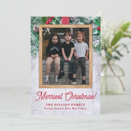 緑素朴と木のクリスマスの写真 シーズンカード (スタンド正面)