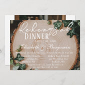 緑素朴と木のスライスのリハーサルディナー 招待状 (正面/裏面)