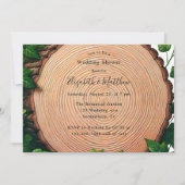 緑素朴と木のスライスウェディングシャワー 招待状 (正面)