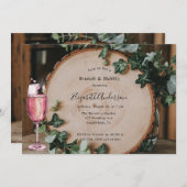 緑素朴と木のスライスブランチ&バブリー 招待状 (正面/裏面)