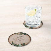 緑素朴と木のスライス日付を保存 ラウンドペーパーコースター (インサイチュ)