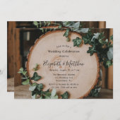 緑素朴と木のスライス結婚のお祝い 招待状 (正面/裏面)