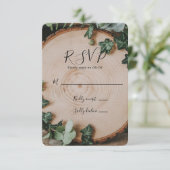 緑素朴と木のスライス結婚の 出欠カード (スタンド正面)