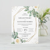 緑素朴と白のバラ幾何学模様金ゴールド 招待状 (スタンド正面)