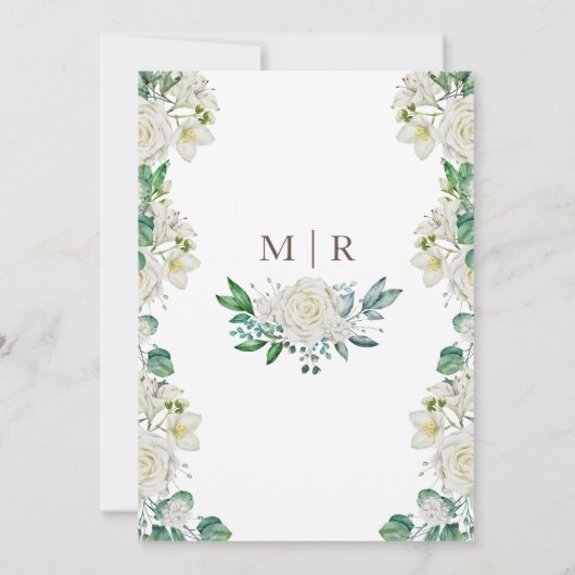 緑素朴と白のバラ幾何学模様金ゴールド 招待状 (裏面)