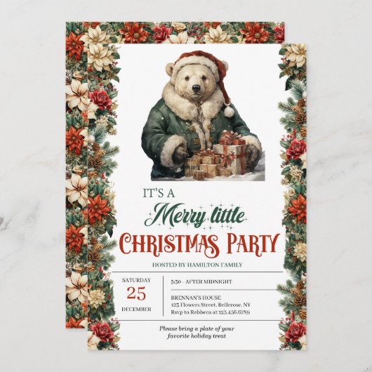 緑素朴と金ゴールドのエレガント極性ビールプレゼント 招待状 (正面/裏面)