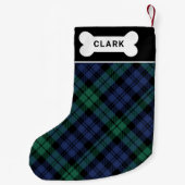緑素朴と青の格子状のカスタム犬の名前 スモールクリスマスストッキング (裏面)