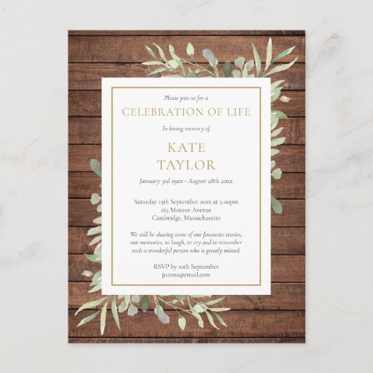 緑素朴のお祝いの生活招待状 ポストカード (正面)