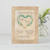 緑素朴のアンティークハートの結婚美しい 招待状 (スタンド正面)