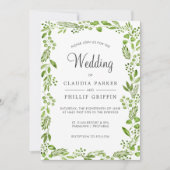 緑素朴のオリーブの葉の結婚枠 招待状 (正面)