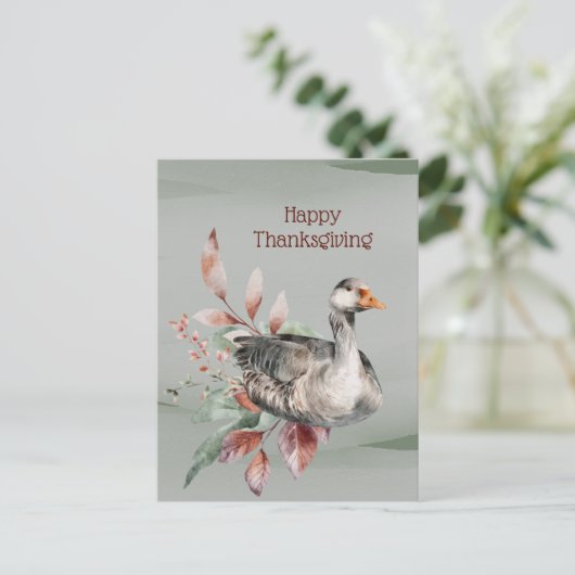 緑素朴のガチョウの葉の秋の感謝祭 シーズンポストカード (スタンド正面)